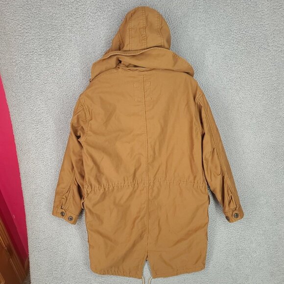 Gap Jacket Mens Medium Military Fishtail Parka Removable Hood Liner Brown Canvas - Picture 2 of 13